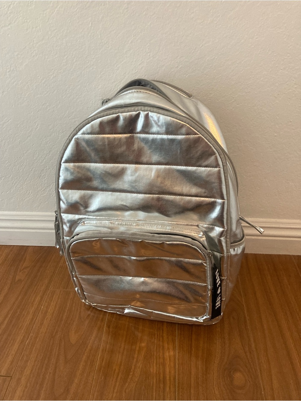 Metallic Silver Quilted Backpack - Picture 1 of 4